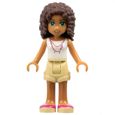  Friends Andrea - Tan Shorts, White Top with Necklace with Music Notes