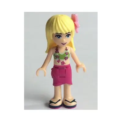  Friends Stephanie - Magenta Wrap Skirt, Lime Bikini Top, Flower