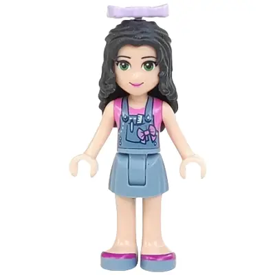  Friends Emma - Sand Blue Overalls Skirt, Dark Pink Top, Sand Blue Shoes, Lavender Bow