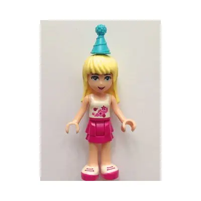  Friends Stephanie - Magenta Layered Skirt, White Top with Stars, Medium Azure Party Hat