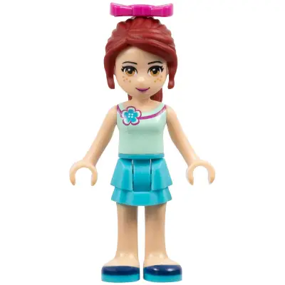  Friends Mia - Medium Azure Layered Skirt, Light Aqua Top with Flower, Magenta Bow