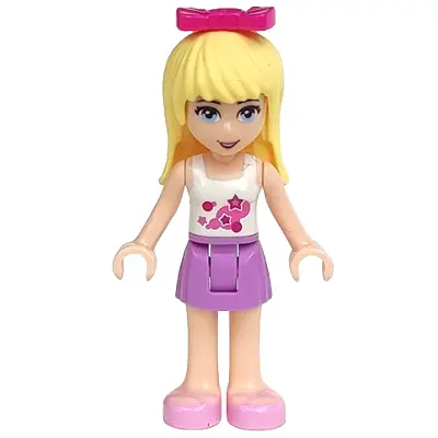  Friends Stephanie - Medium Lavender Skirt, White Top with Stars, Magenta Bow