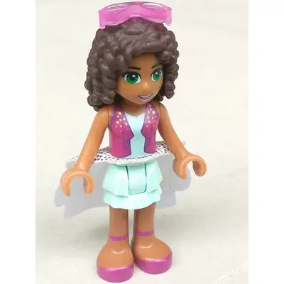  Friends Andrea - Light Aqua Layered Skirt, Magenta Vest Top, White Sequined Cloth Skirt, Sunglasses