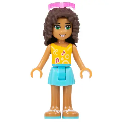  Friends Andrea - Medium Azure Skirt, Bright Light Orange Top with Music Notes, Sunglasses