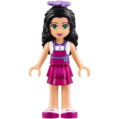  Friends Emma - Magenta Layered Skirt, White Top with Magenta Apron, Medium Lavender Flower