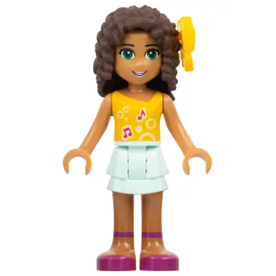  Friends Andrea - Light Aqua Layered Skirt, Bright Light Orange Top with Music Notes, Bow