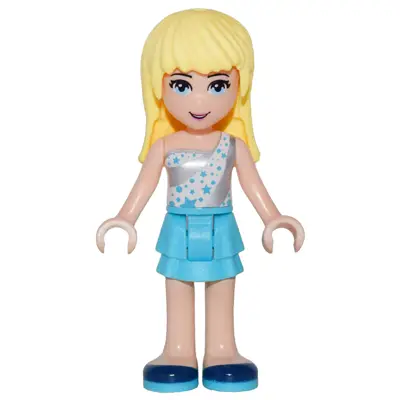  Friends Stephanie - Medium Azure Layered Skirt, White One Shoulder Top with Stars