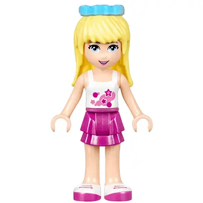  Friends Stephanie - Magenta Layered Skirt, White Top with Stars, Medium Azure Bow