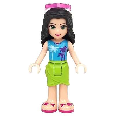  Friends Emma - Lime Wrap Skirt, Medium Azure Top with Palm Tree Pattern, Trans-Dark Pink Sunglasses