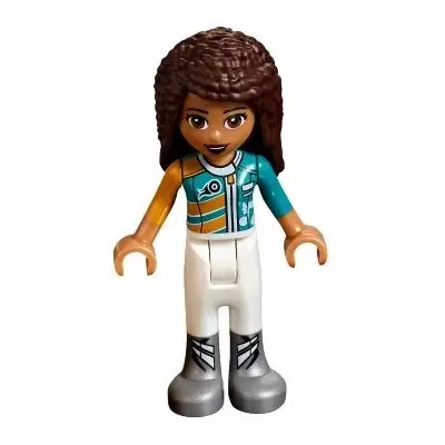  Friends Andrea - White Trousers, Bright Light Orange and Dark Turquoise Racing Jacket