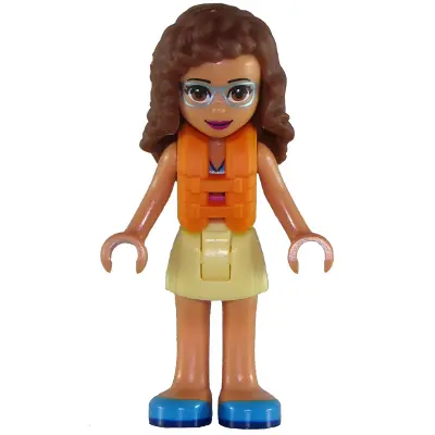  Friends Olivia (Nougat) - Bright Light Yellow Skirt, Dark Pink and Dark Azure Swimsuit Top, Life Jacket