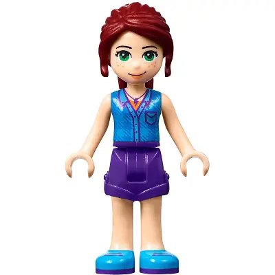  Friends Mia - Dark Purple Shorts, Dark Azure Plaid Shirt, Dark Red Ponytail