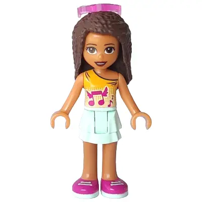  Friends Andrea - Light Aqua Layered Skirt, Bright Light Orange Top with Winged Music Notes, Sunglasses