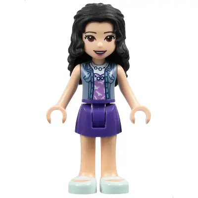  Friends Emma - Dark Purple Skirt, Medium Lavender Top with White Birds, Sand Blue Vest