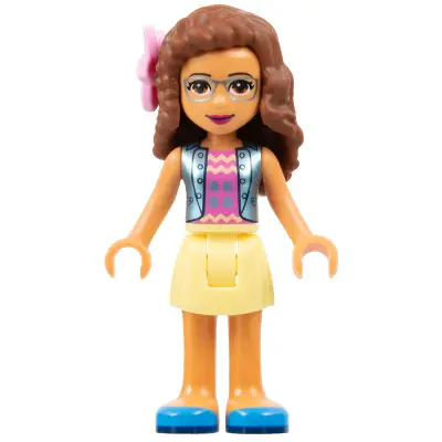  Friends Olivia (Nougat) - Bright Light Yellow Skirt, Dark Pink Top, Blue Jacket, Flower