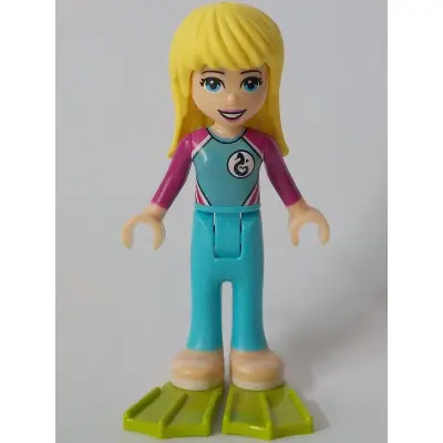  Friends Stephanie - Medium Azure and Magenta Wetsuit, Lime Flippers