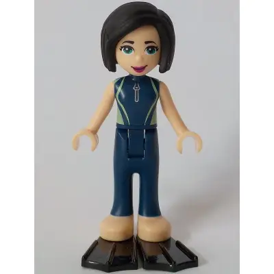  Friends Kacey - Dark Blue and Sand Green Wetsuit, Black Flippers