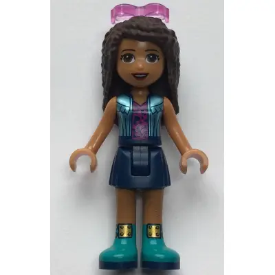  Friends Andrea - Dark Blue Skirt, Metallic Light Blue Vest over Magenta Top, Sunglasses