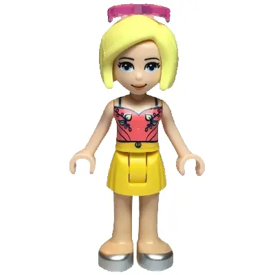  Friends Roxy - Coral Halter Top with Bright Light Green Leaves, Yellow Skirt, Silver Shoes, Sunglasses