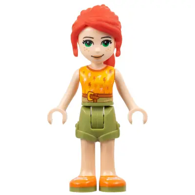  Friends Mia - Olive Green Shorts, Orange and Bright Light Orange Top with Lightning Bolts, Orange Shoes