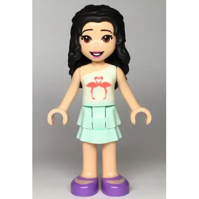  Friends Emma - Light Aqua Layered Skirt, White and Light Aqua Top with Coral Flamingo Birds