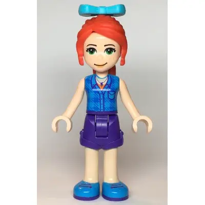  Friends Mia - Dark Purple Shorts, Dark Azure Plaid Shirt, Red Ponytail, Bow