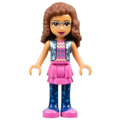  Friends Olivia (Nougat) - Dark Pink Skirt and Dark Blue Leggings, Dark Pink Top with Blue Jacket