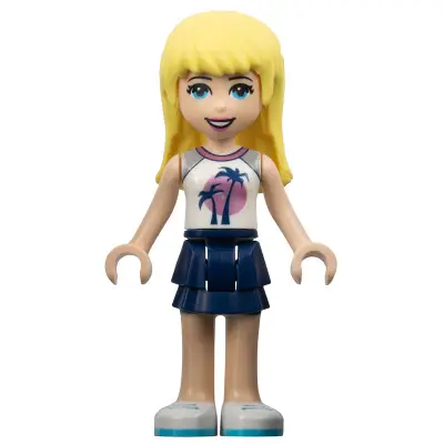  Friends Stephanie - Dark Blue Layered Skirt, White Top with Palm Trees