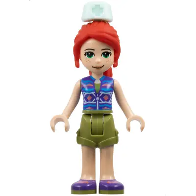  Friends Mia - Olive Green Shorts, Dark Azure and Dark Purple Patterned Sleeveless Jacket with Zipper, Nurse Hat