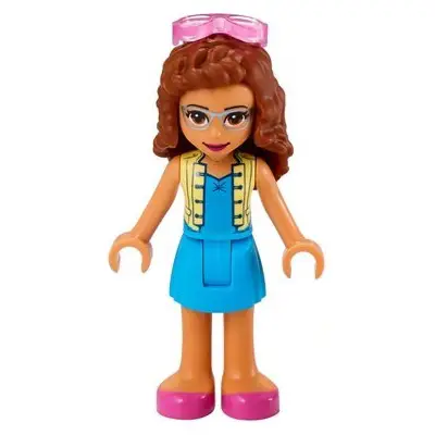  Friends Olivia (Nougat) - Dark Azure Skirt and Top with Bright Light Yellow Vest, Dark Pink Shoes, Sunglasses