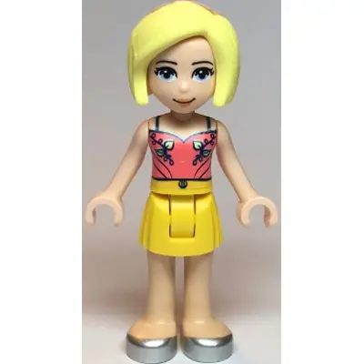  Friends Roxy - Coral Halter Top with Bright Light Green Leaves, Yellow Skirt, Silver Shoes