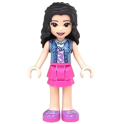  Friends Emma - Dark Pink Layered Skirt, Sand Blue Top with Birds