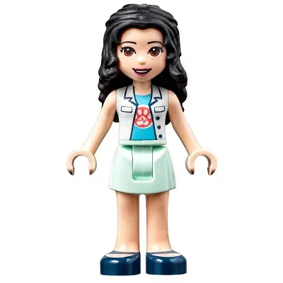  Friends Emma - White Top with Paw Print Undershirt, Light Aqua Skirt, Dark Blue Shoes with Straps, Dark Purple Bow