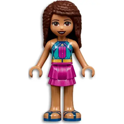  Friends Andrea - Dark Turquoise Halter Top with Magenta Stripes and Dots, Magenta Skirt