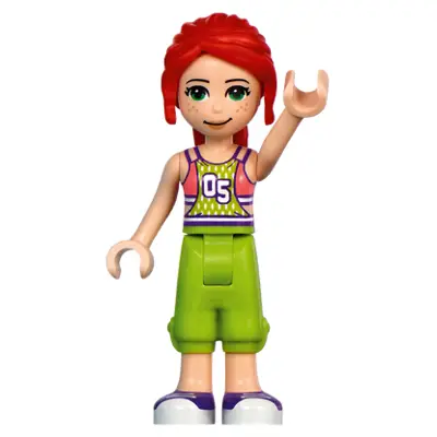  Friends Mia - Coral and Lime Jersey, Lime Trousers, Dark Purple and White Shoes