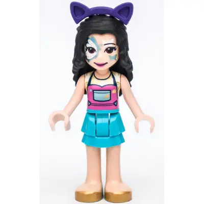  Friends Emma - Medium Azure Skirt, Gold Shoes, Butterfly Face Paint, Dark Purple Cat Ears