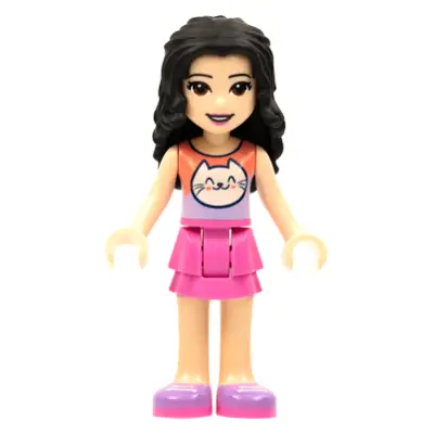  Friends Emma - Coral and Lavender Cat Shirt, Dark Pink Skirt, Medium Lavender Shoes