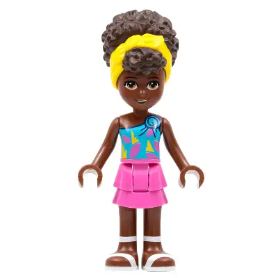  Friends Nandi - Dark Azure Single Strap Tank Top, Dark Pink Skirt, White Sandals, Yellow Head Wrap