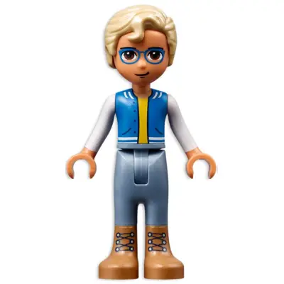  Friends Sebastian - Medium Nougat Boots, Sand Blue Trousers, Blue Vest with Pockets, Yellow Undershirt