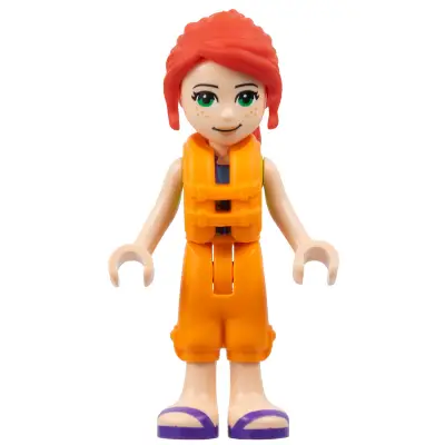  Friends Mia - Lime Jacket Vest with Pockets, Orange Cropped Trousers, Dark Purple Sandals, Orange Life Jacket