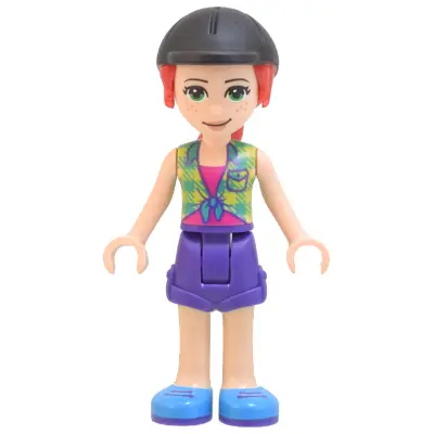  Friends Mia - Lime Plaid Shirt, Dark Purple Shorts, Black Riding Helmet