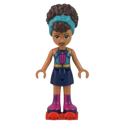  Friends Andrea - Dark Turquoise Halter Top, Dark Blue Skirt with Magenta Boots, Dark Turquoise Head Wrap, Red Roller Skates