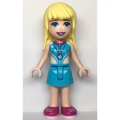  Friends Stephanie - Medium Azure Skirt, White and Medium Azure Top with Magenta Collar