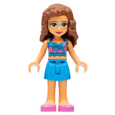  Friends Olivia (Nougat) - Dark Azure Skirt and Top with Magenta and Coral Roses, Dark Pink Shoes