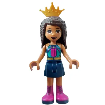  Friends Andrea - Dark Turquoise Halter Top with Magenta Stripes and Dots, Dark Blue Skirt with Magenta Boots, Pearl Gold Tiara