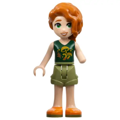  Friends Autumn - Dark Green Top with Mushrooms, Olive Green Shorts, Orange Shoes