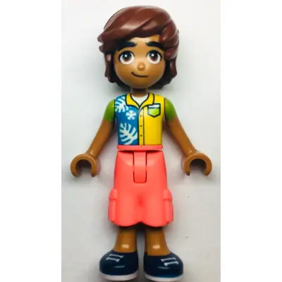  Friends Leo - Dark Azure, Yellow, and Lime Shirt, Coral Cropped Trousers, Dark Blue Shoes