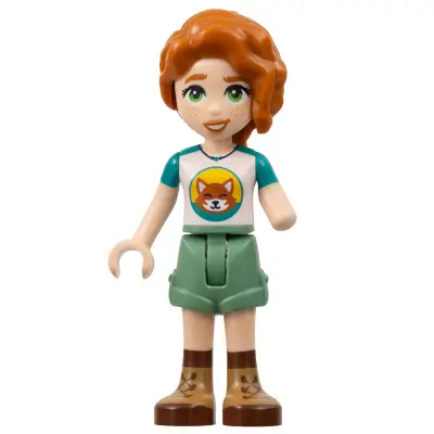  Friends Autumn - Dark Turquoise and White Top with Fox, Sand Green Shorts, Nougat and Reddish Brown Boots