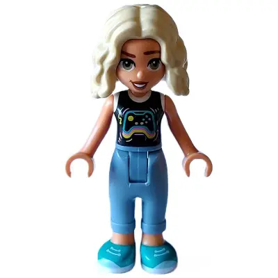  Friends Nova - Black and White Shirt with Video Game Controller, Sand Blue Trousers with Cuffs, Dark Turquoise Shoes