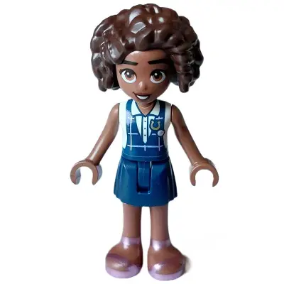  Friends Aliya - Dark Blue Gym Slip Top over White Blouse, Dark Blue Skirt, Metallic Pink Sandals